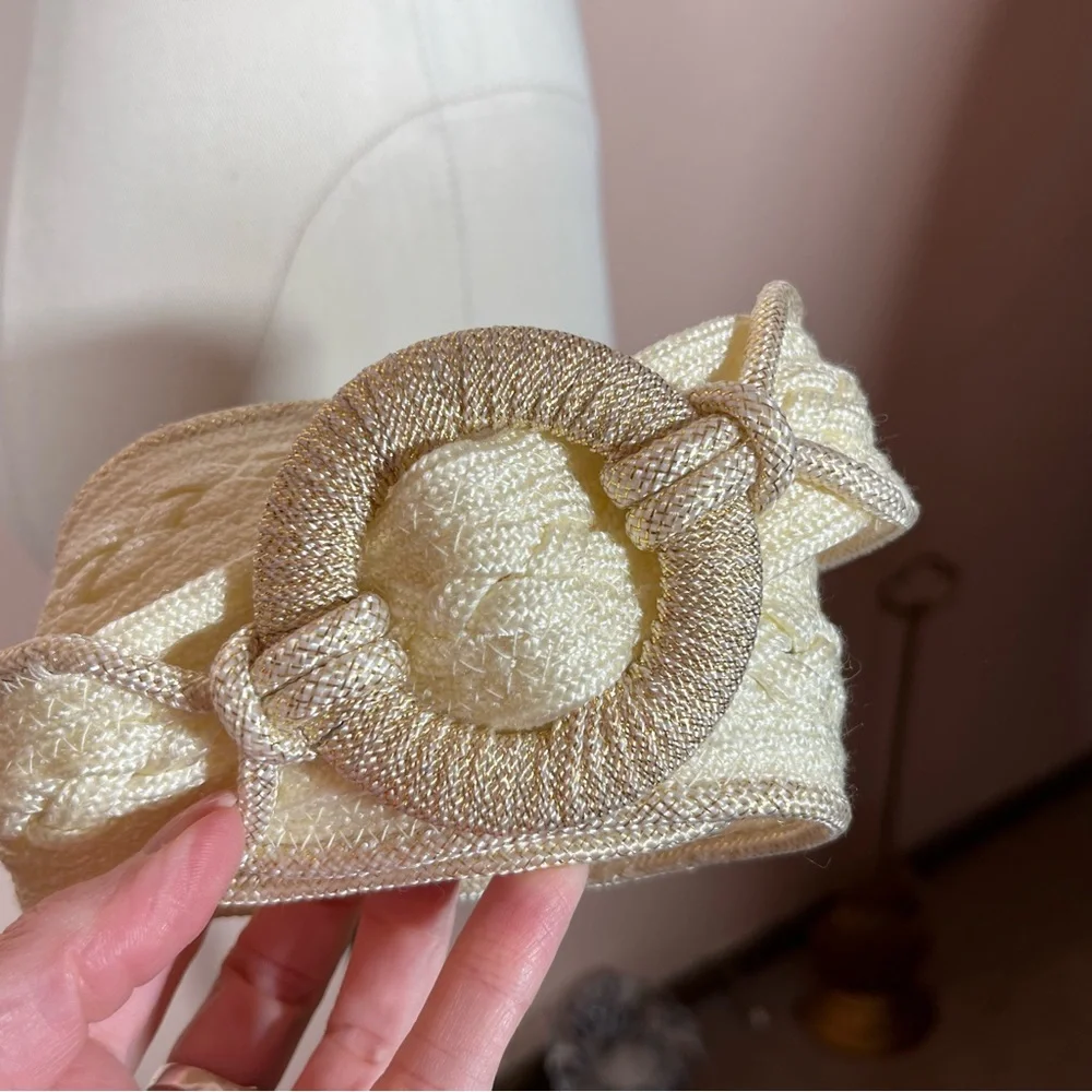 Vintage 1980's -90's Retro Boho Cream woven fabric southwestern wide belt